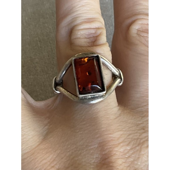 Vintage 925 Sterling Silver Amber Gemstone Ring Size 8 Estate Jewelry - Picture 8 of 8